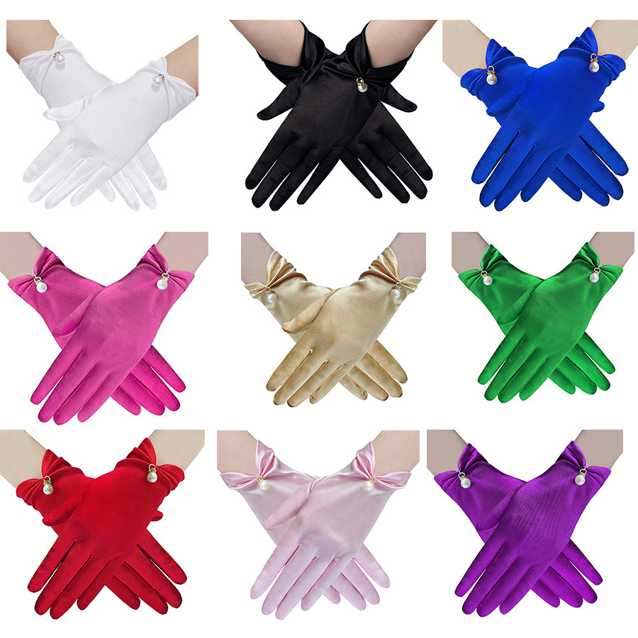 Ngọc Trai Cô Dâu Găng Tay Cưới Đầm Satin Trắng Đậm Đen lolita Halloween Nữ lolita Ảnh lolita