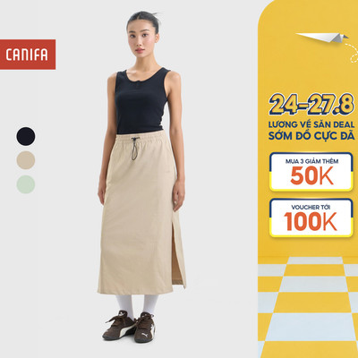Chân váy nữ CANIFA kaki dáng suông dài xẻ hai bên gấu 6KS26S009