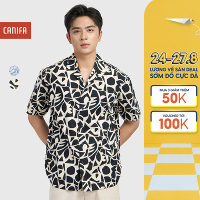 Áo sơ mi nam CANIFA in họa tiết đi biển mùa hè cổ bẻ cộc tay in họa tiết 8TH26S001