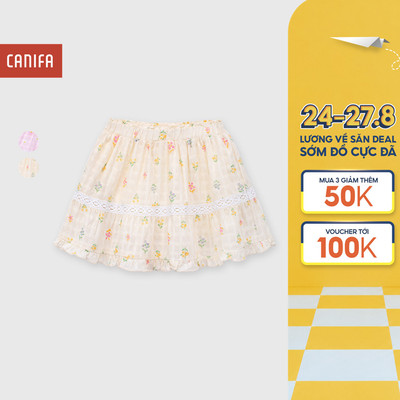 Chân váy bé gái CANIFA chất liệu cotton mềm mại dáng xòe phối ren in họa tiết hoa nhí 1KS26S003