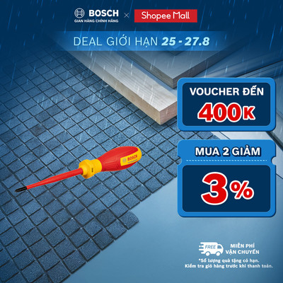 Tua Vít Cách Điện VDE Đầu Chữ Thập PH1 / PH2 Bosch – An Toàn Tuyệt Đối, Chuẩn Đức