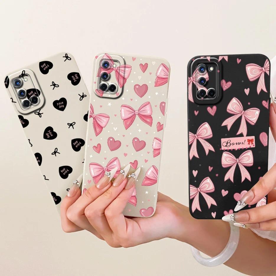 Dành Cho Oppo A52 A72 A92 Ốp Lưng Sang Trọng Nơ Trái Tim Tình Yêu Sơn Bìa Mềm TPU Ốp Lưng Điện Thoại