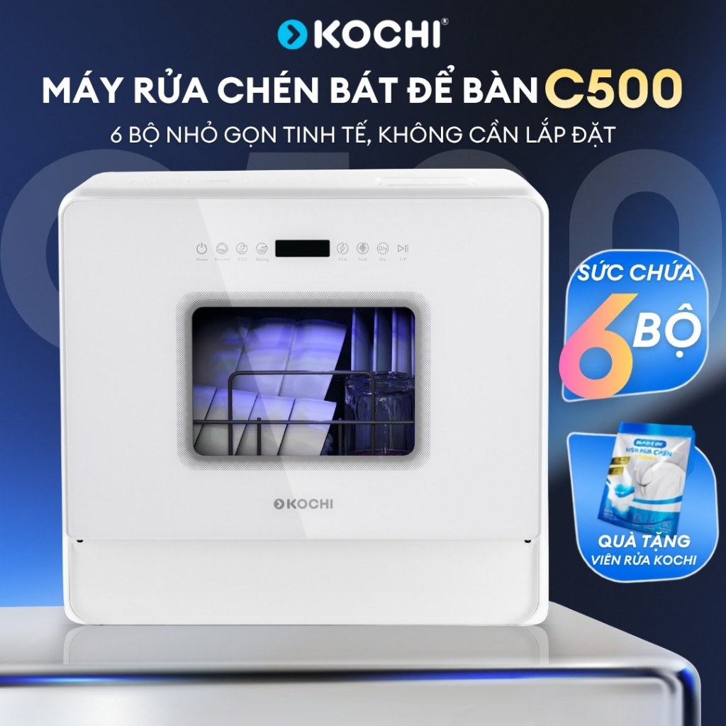 🔥🔥 [Bán chạy nhất] Máy rửa chén bát để bàn KOCHI C500 - Sức chứa 6 bộ - Không cần lắp đặt - 5 chương