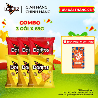 Combo 3 Gói Snack Ngô Giòn DORITOS 65G Vị Nacho Cheese/Taco - Snack tortilla tẩm vị đậm đà kiểu Mỹ