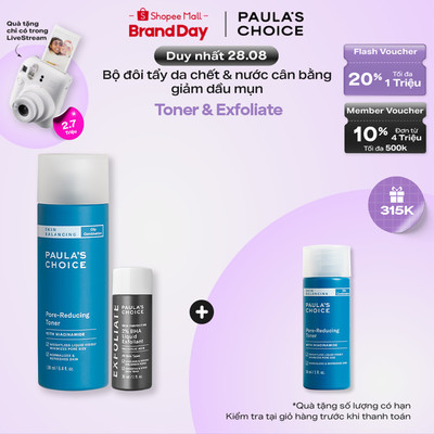 Bộ đôi toner chứa Niacinamide thu nhỏ lỗ chân lông và dung dịch loại bỏ tế bào chết 2% BHA Paula's Choice 1350-2016