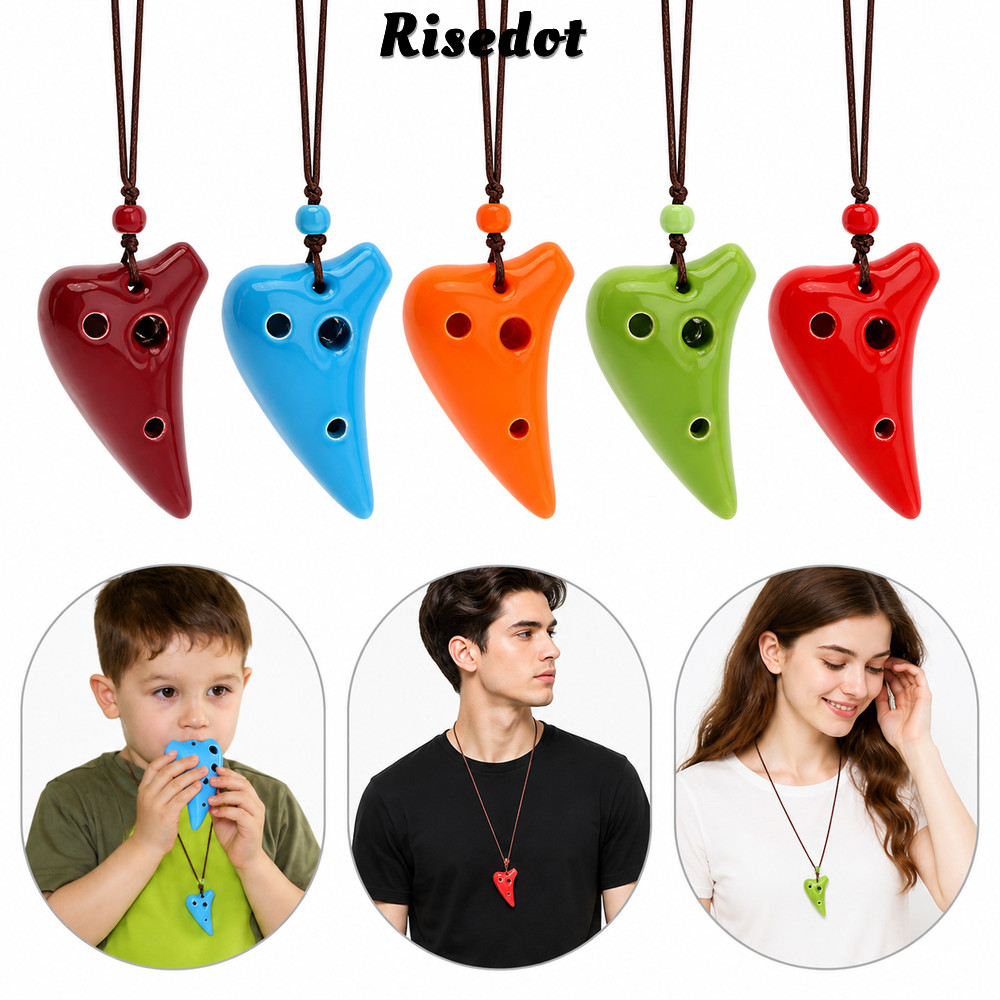 Mặt dây chuyền Ocarina RISEDOT, Ocarina gốm 6 lỗ có thể chơi được, Quà tặng Dây treo Mini kèm vòng c