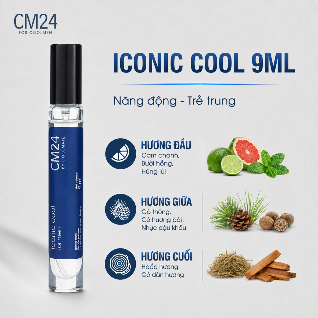 Nước Hoa Nam CM24 For Coolmen Iconic 9ml Lưu Hương 8h, Thơm Chuẩn Men