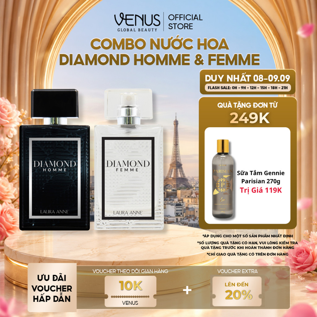 [MUA 1 TẶNG 1] Combo Nước hoa Nam - Nữ Laura Anne Diamond Homme - Femme 45ml