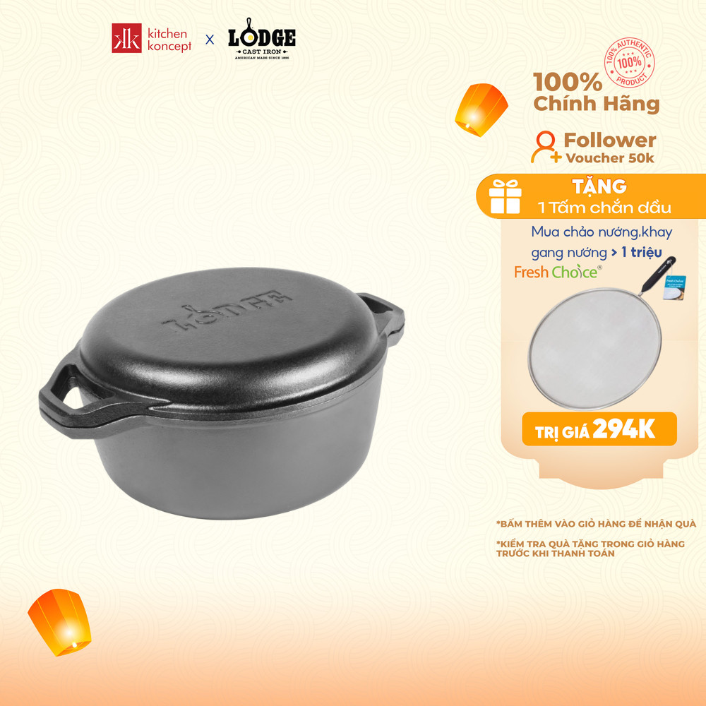 Bộ Nồi Chảo Gang Nướng Tròn Lodge - 5.68L