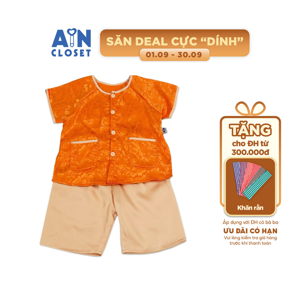 Bộ quần áo Bà ba Lửng bé gái họa tiết Hoa Cam Be gấm lụa - AICDBTKNVJ18 - AIN Closet