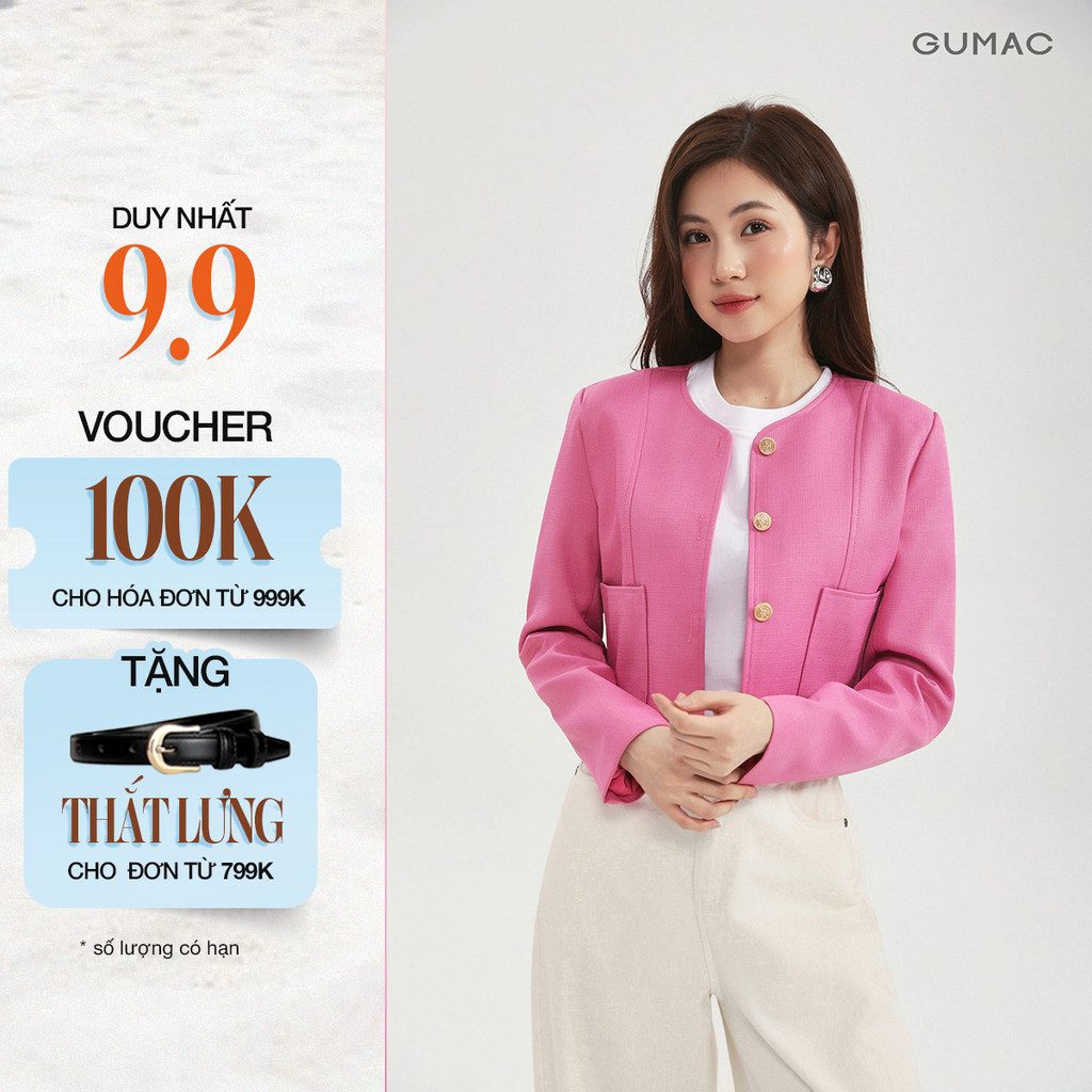 Áo Khoác Nữ GUMAC Dáng Lửng Tay Dài Đính Nút Kiểu Sang Trọng Hiện Đại LOWF1110