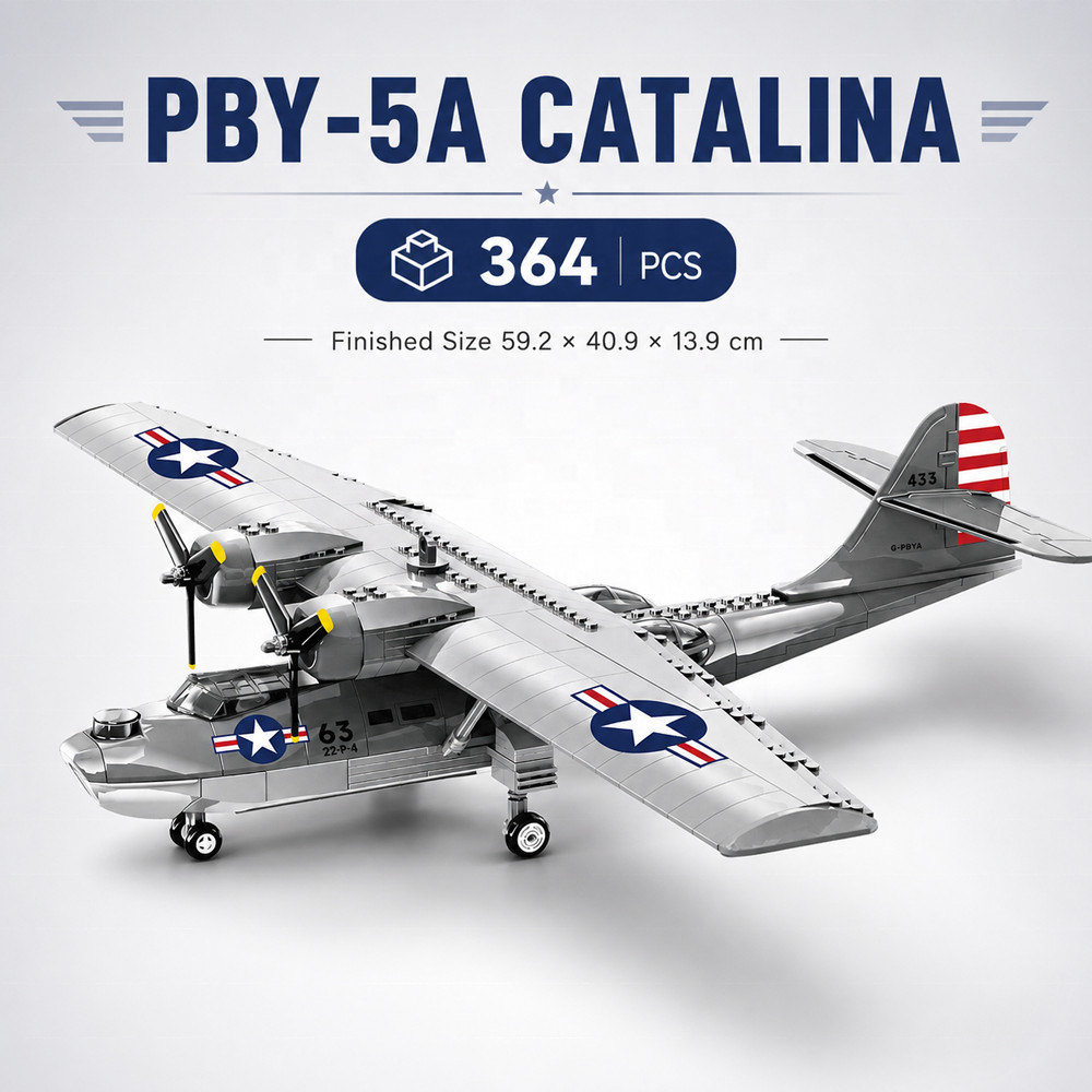 Wange 5008 Máy Bay PBY-5A Catalina Khối Xây Dựng Bộ Đồ Chơi Máy Bay Quân Sự Phản Lực Lắp Ráp Nhựa Má