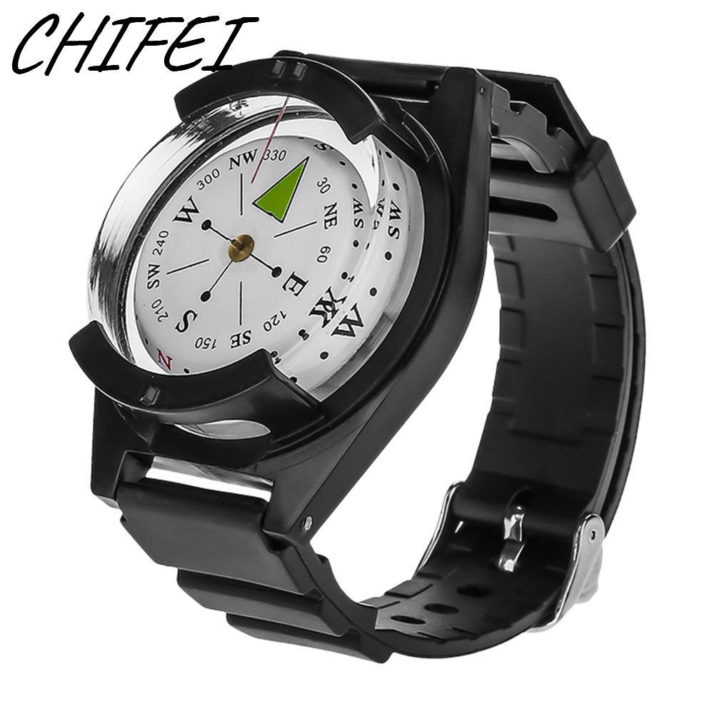 La bàn ngoài trời CHIFEI, La bàn đồng hồ đeo tay silicon nhẹ Mini, La bàn định hướng ABS có thể điều