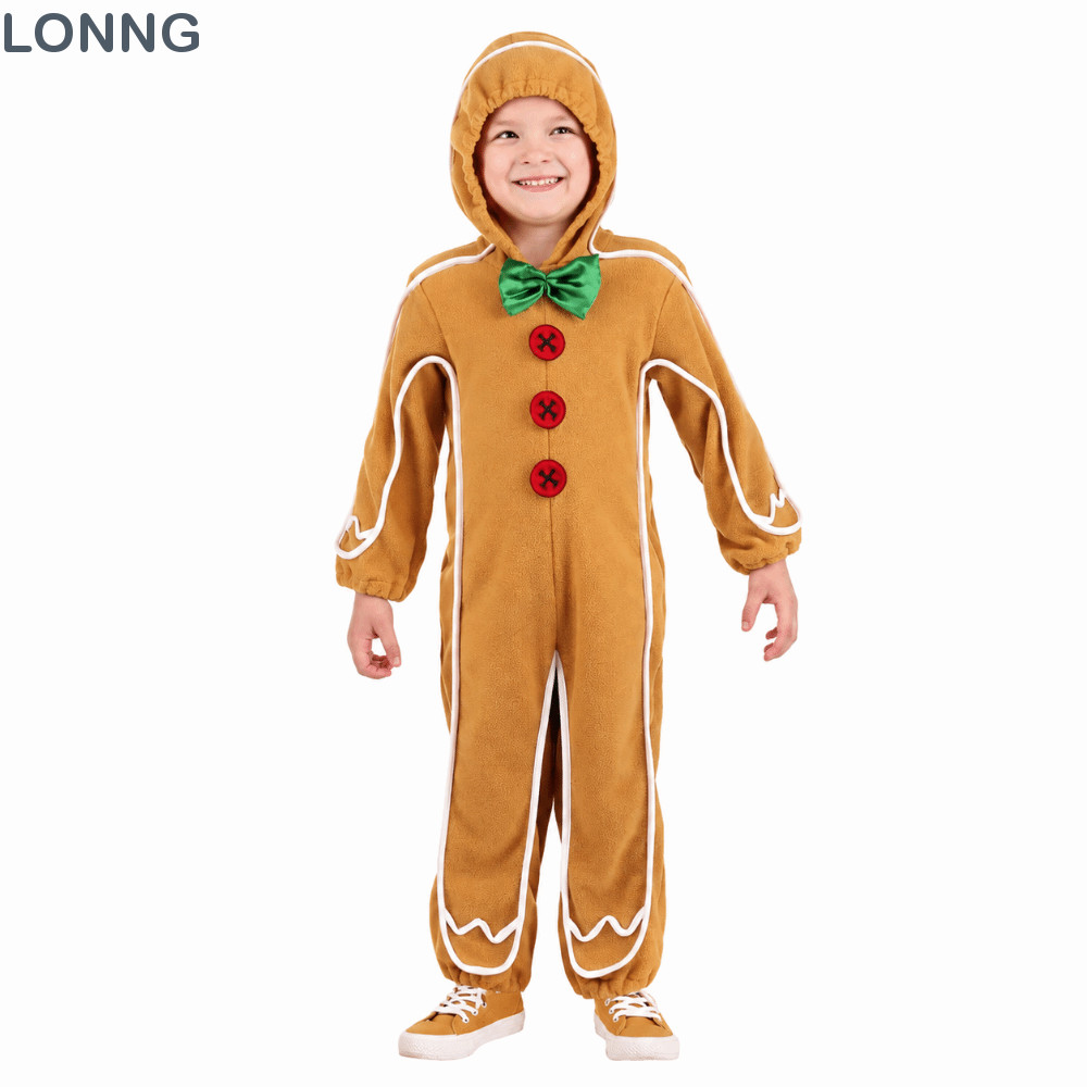 LONNG Gingerbread Cosplay Áo liền quần, Full Body Hooded Gingerbread Man Onesie, Dress Up Tay Dài Dâ