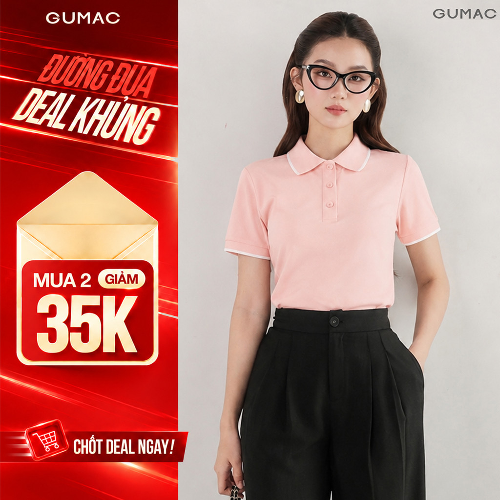 Áo Polo Nữ GUMAC Cotton TICI Áo Thun Có Cổ Tay Ngắn Thanh Lịch Công Sở Thể Thao PLE03028