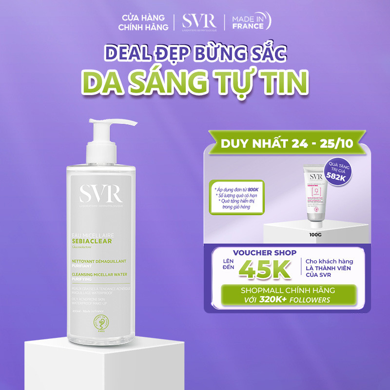 Nước tẩy trang sạch sâu loại bỏ dầu nhờn SVR Sebiaclear Eau Micellaire 400ml