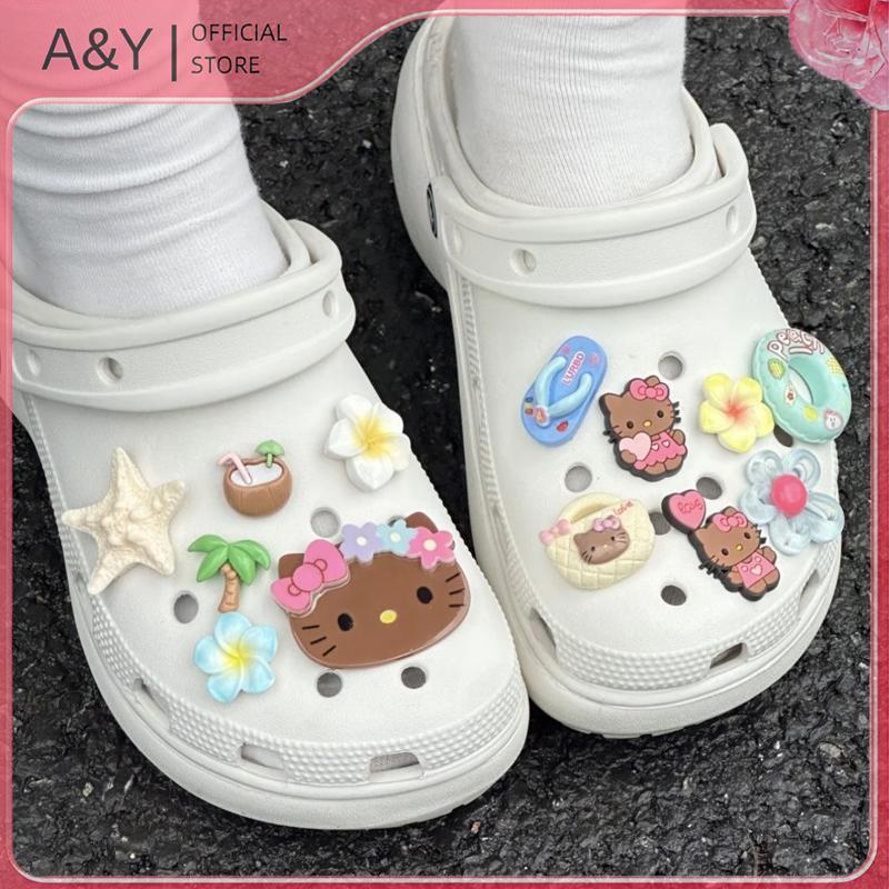 A & Y 13 Chiếc Sanrios Charm Hello Kitty Giày Hoa Accessorie Hawaii Bơi Vòng Hello Kitty Giày Hoa Tr