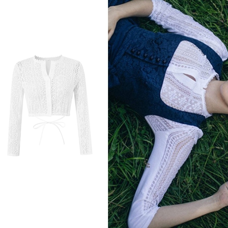 ۞ ۞ * Femmes Oktoberfest Áo sơ mi thêu trắng tay dài Trang phục di sản văn hóa