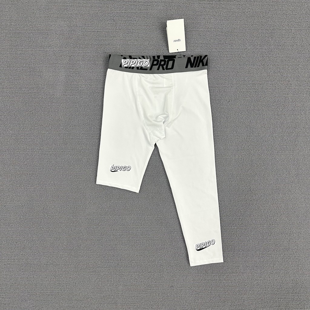 Quần Legging Mỹ Một Chân Bóng Rổ Crop Năm Điểm Quần Legging Nam Nữ Thể Dục Chạy Bộ Tập Legging