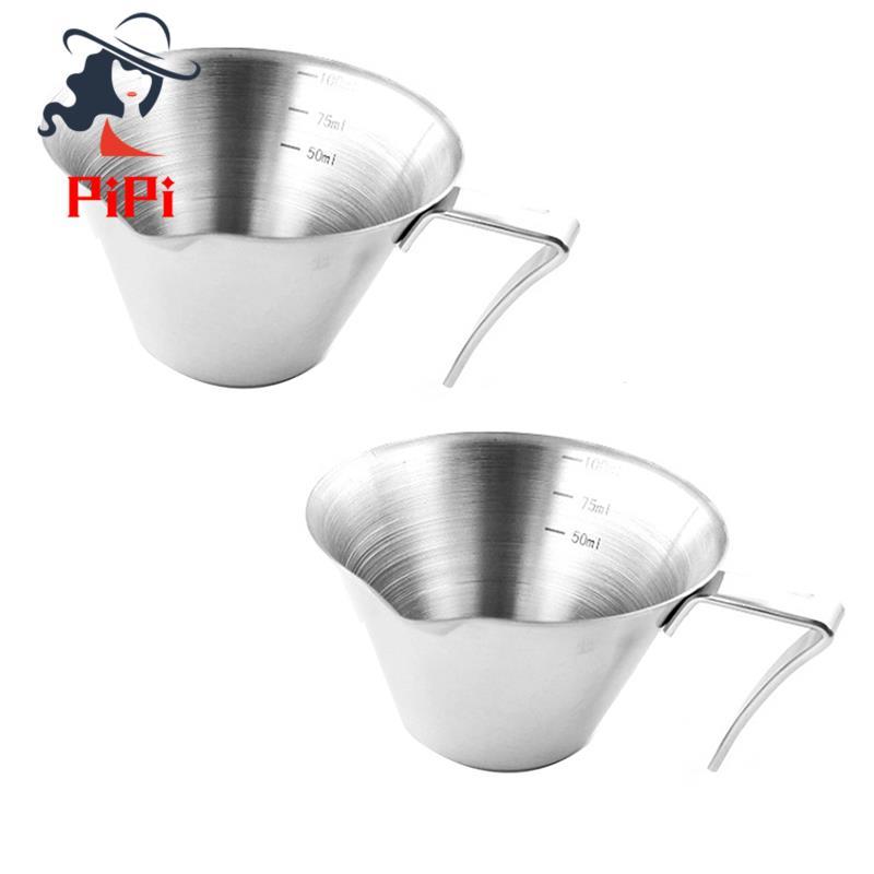 Cốc đo Espresso Thép không gỉ Cốc rót Espresso có tay cầm 2 gói Cốc Espresso bắn đôi Bạc