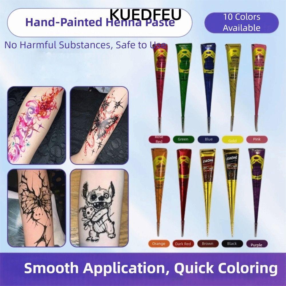 Kem xăm Henna KUEDFEU, Kem Henna màu đen tạm thời, Kem Henna Dễ sử dụng Kem Henna nâu bán vĩnh viễn 