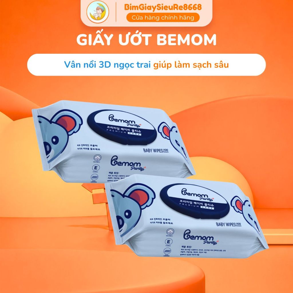 Khăn ướt Bemom - Giấy ướt nhập khẩu Hàn Quốc 100 tờ an toàn lành tính cho bé