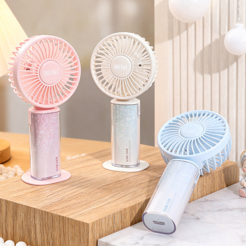 Fresh and simple ice pattern handheld portable fan usb Rechargeable desktop fan with base and three-