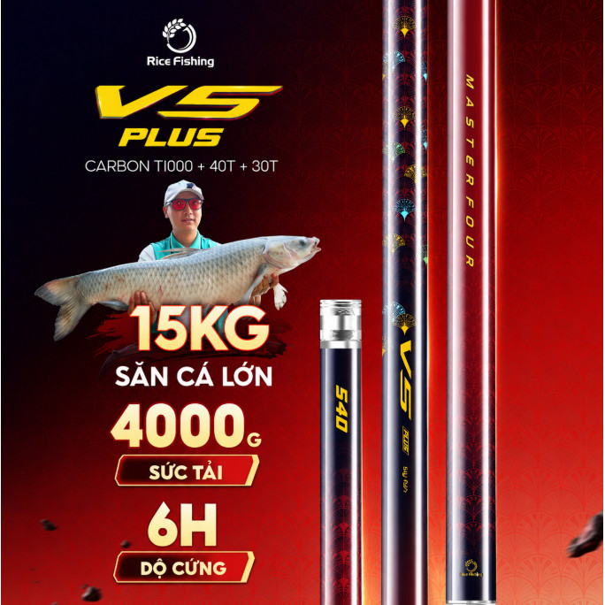 Cần câu đài V5 PLUS độ cứng 6H phiên bản cá lớn carbon T1000+40T+30T Rice Fishing CC-52