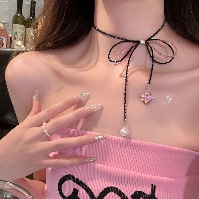 Heartfelt chain n205pptq Necklace with bow tie, elegant and stylish, everyday clavicle crystal penda