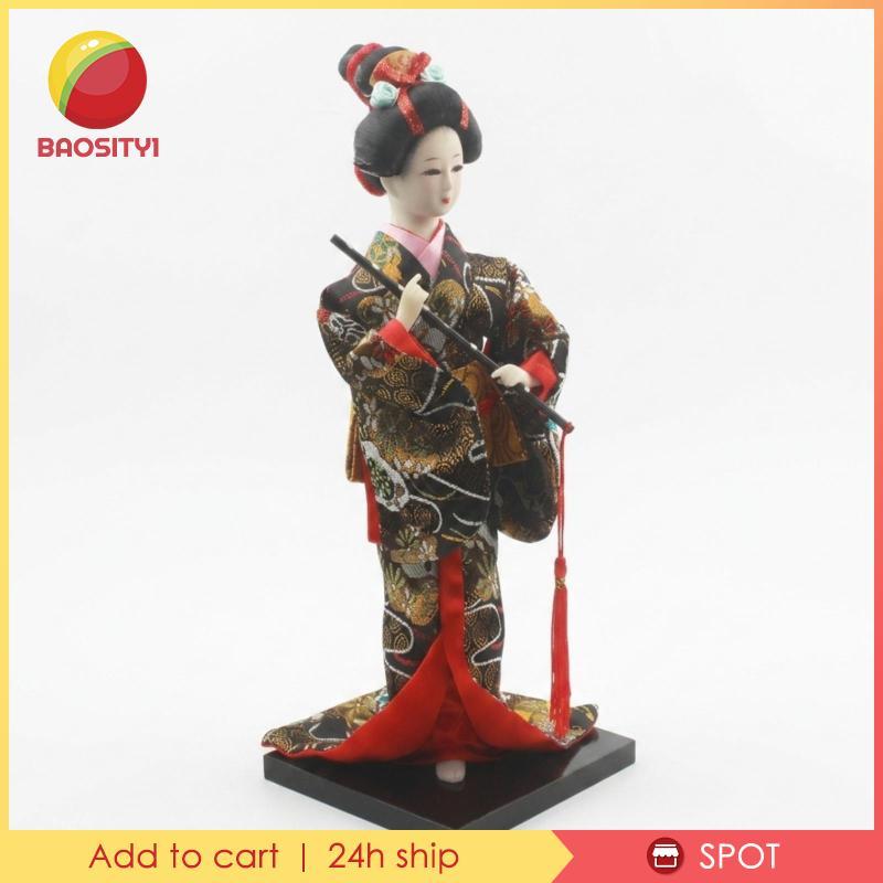 Nhật Bản Geisha Hình Trang Trí Tóc Để Bàn Búp Bê Geisha Vuông Mun Đế Kimono-Clad Doll