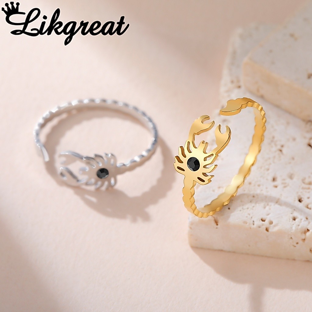 LIKGREAT Bọ Cạp Có Thể Điều Chỉnh Nhẫn Thép Không Gỉ Vàng Bạc Đen CZ Cung Hoàng Đạo Edgy Món Quà Tra