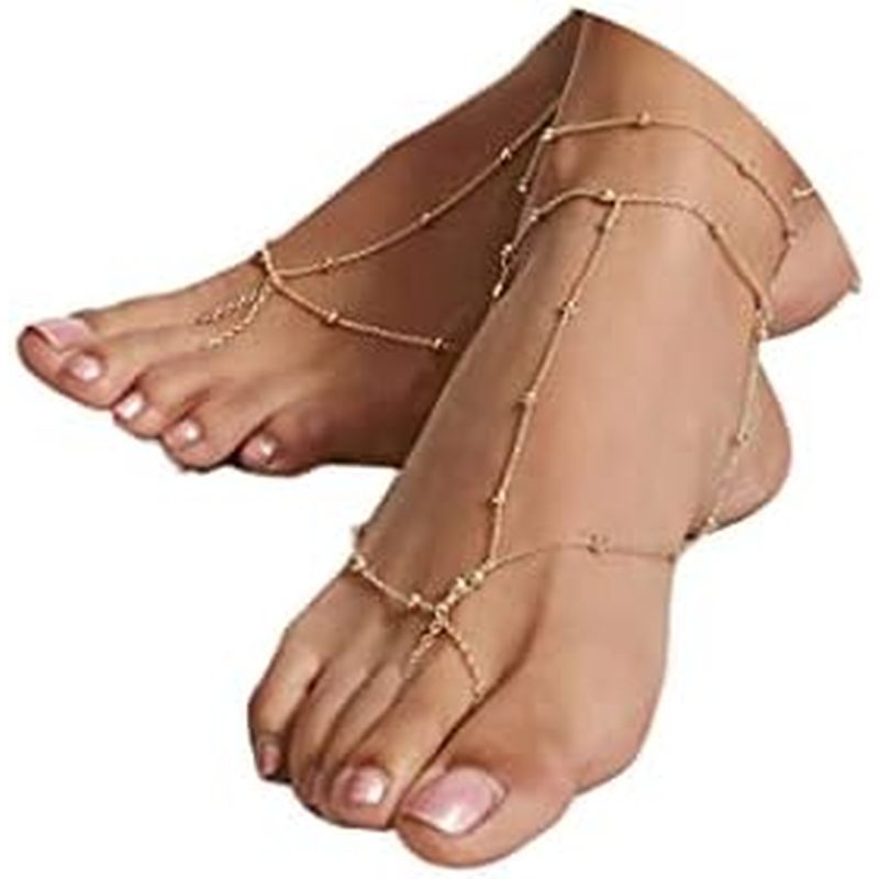 Ursumy Beads Barefoot Sandals Sliver Anklet Beach Foot Chain Layered Ankle Bracelet Jewelry for Wome