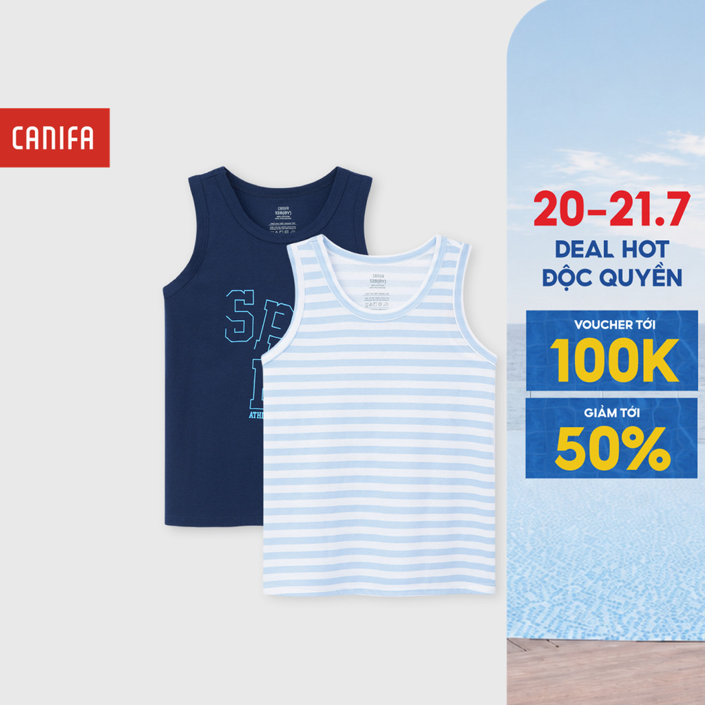 Pack 2 áo mặc nhà bé trai CANIFA áo ba lỗ thoáng mát mềm mịn nhiều màu 2LA26S001