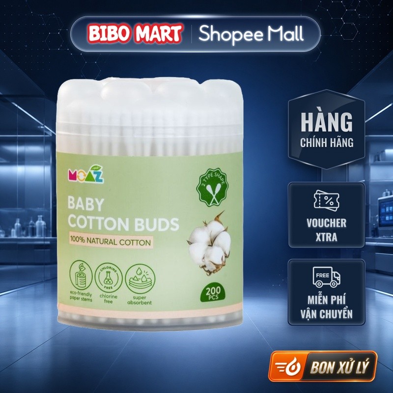 Tăm Bông Vệ Sinh Moaz Eco Cotton 2 Đầu Tiện Dụng An Toàn Cho Bé Từ Sơ Sinh - Bibo Mart