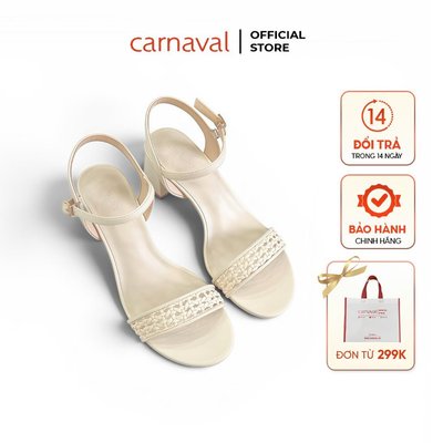Sandal Cao Gót 5cm Nữ Carnaval Quai Ngang Đan Tết, Quai Hậu Khóa Cài, Gót Vuông Thanh Lịch - VS223