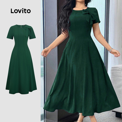 Lovito thanh lịch Váy Nữ Mùa Xuân/Hè màu xanh lá, Đơn giản, Nơ, Dây kéo LK3LD423