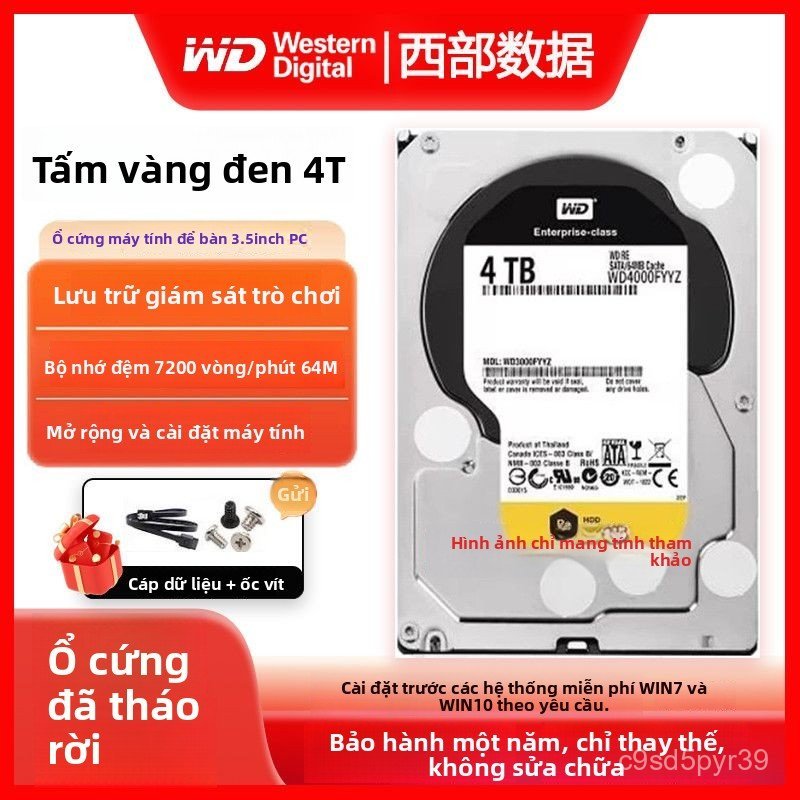 Ổ cứng HDD cơ Western Digital Đen Tím 1TB 2TB 4TB tốc độ 7200RPM chuyên dụng chơi game và camera giá