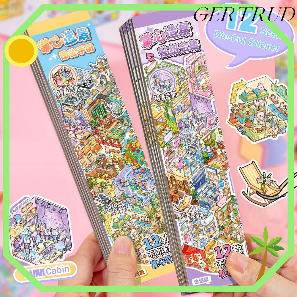 GERTRUD Die-Cut Scene Sticker, Visual Stacking Decompression Miniature Scenery Collection Volume, Fu