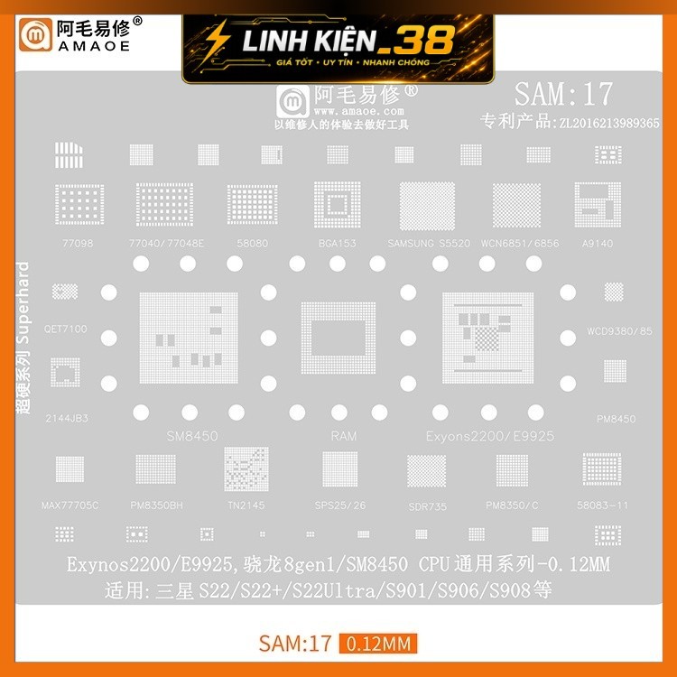 Vỉ SAM17 hỗ trợ làm chân S22 Ultra Exynos2200/E9925/SM8450 S901, S906, S908. linhkien_38