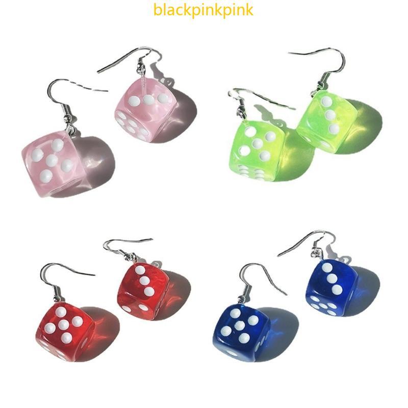 ĐEN Nhựa Xúc Viền Mát Ngộ nghĩnh Cubic Dice-Geometric Thả Bông Tai Thẩm Mỹ Cube-Dice Night Club Tran