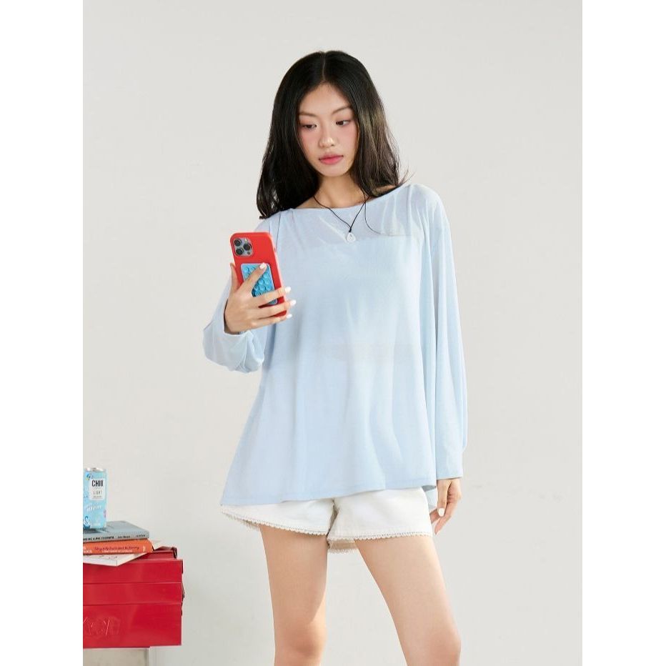 Áo thun giấy nữ tay dài THE C.I.U, áo xuyên thấu ôm dáng phong cách Hàn Quốc – Ribi Long Sleeve Tee