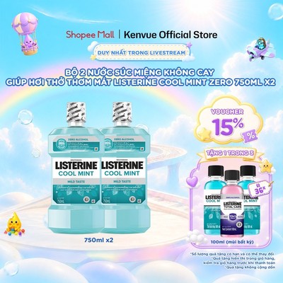 [KOL] Bộ 2 Chai Nước Súc Miệng Listerine Giúp Hơi Thở Thơm Mát Cool Mint Zero 750mlx2