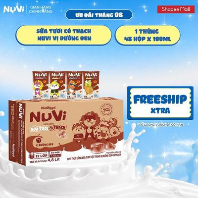 Thùng 48 Hộp Thức Uống Sữa Tươi Có Thạch NuVi Vị Đường Đen 100ml