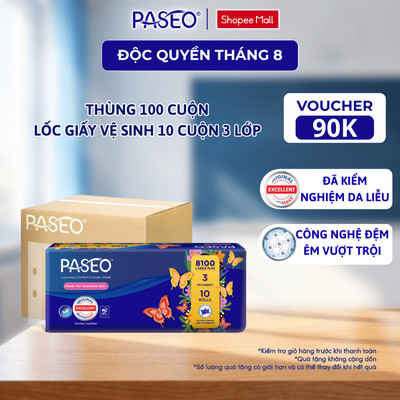 [Thùng 100 Cuộn] Giấy Vệ Sinh PASEO 10 Cuộn/Lốc Mềm Mịn Tan Nhanh Không Mùi Không Mực An Toàn (3 Lớp)