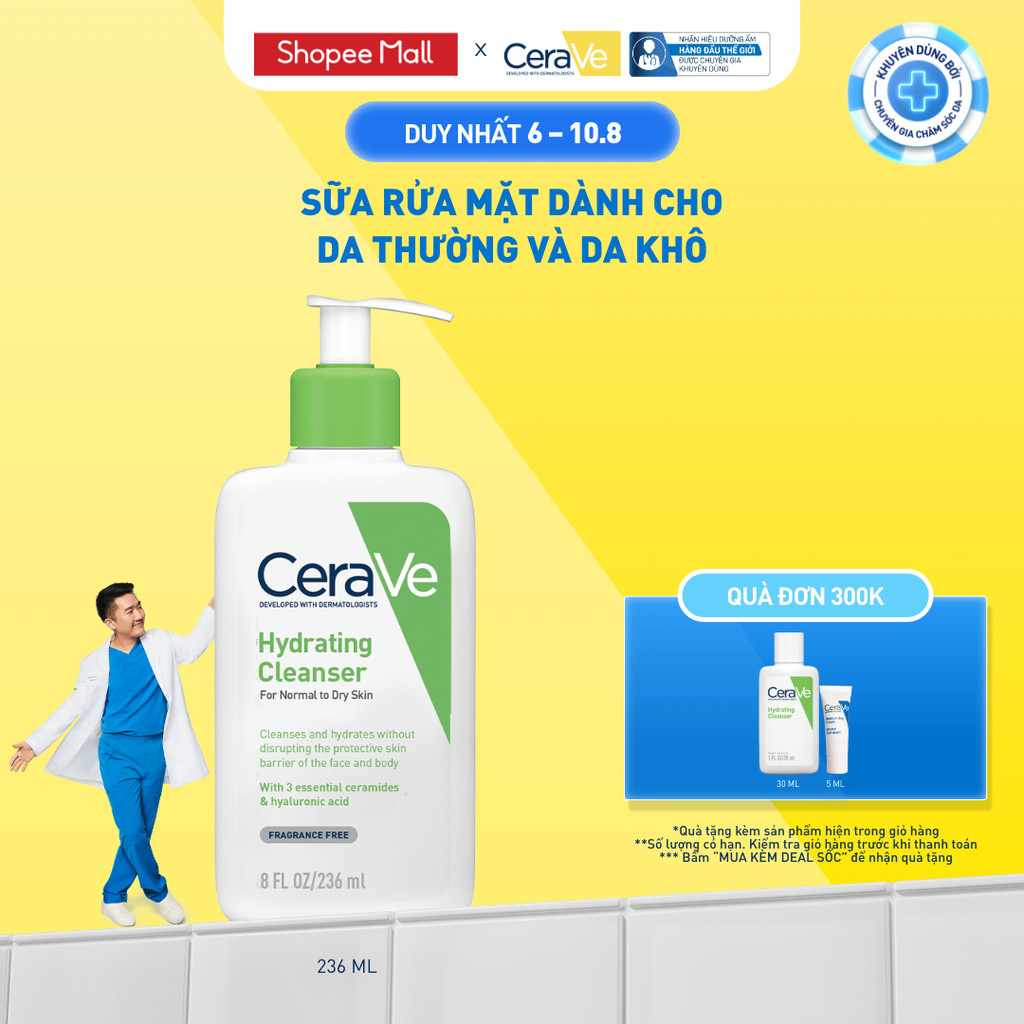 Sữa rửa mặt giúp làm sạch sâu dành cho da thường và da khô Cerave Hydrating Cleanser 236ML