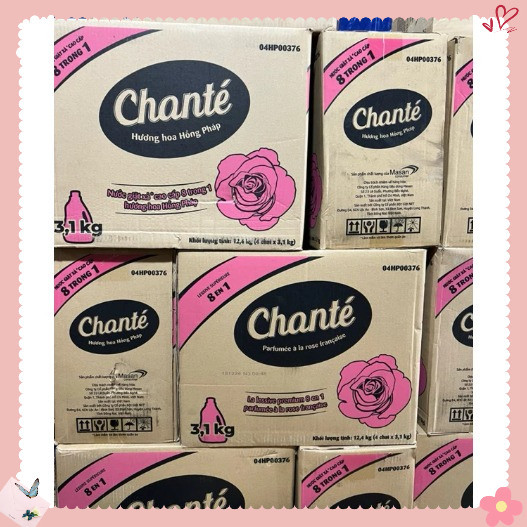 Thùng 4 Can - Túi Nước Giặt Xả Chanté Cao Cấp 8 Trong 1 Hương Nước Hoa 3,1Kg/ 3,05Kg| NPP SƠN HÀ MAR