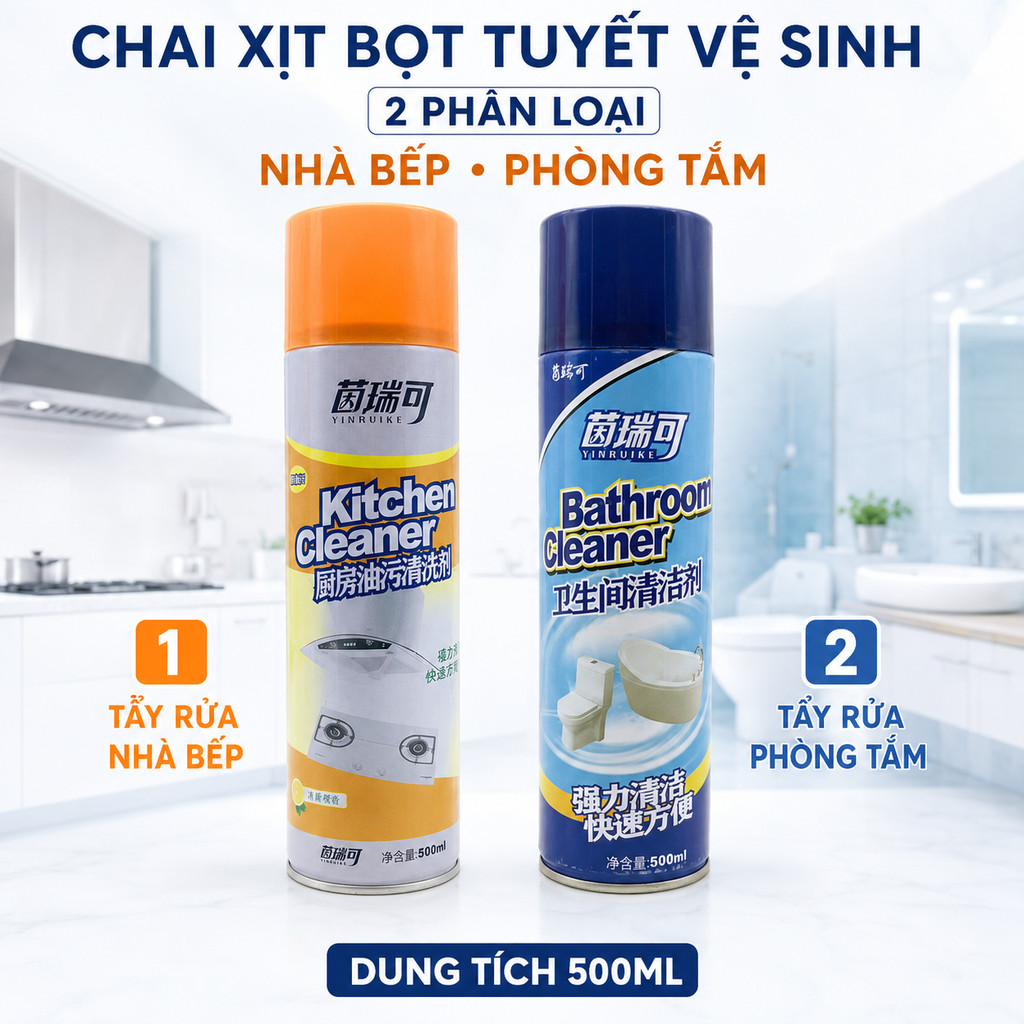 Chai Xịt Vệ Sinh Bọt Tuyết Nhà Bếp Kitchen Cleaner, Phòng Tắm Bathroom Cleaner