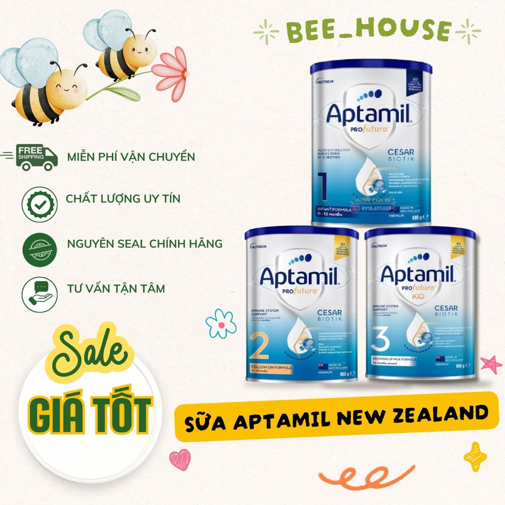 [SẴN HÀNG] Sữa Aptamil New Zealand Cesarbiotik số 1, 2, 3 chính hãng 800gr  - Bee House Hà Nội