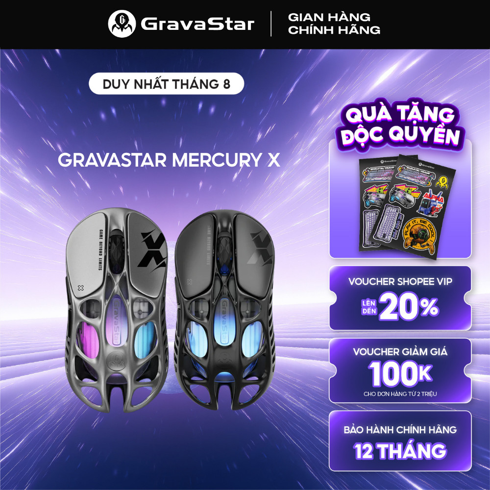 Chuột Gaming không dây GravaStar Mercury X Wireless Gaming Mouse - Cảm biến PAW3950, 32000DPI, 1000H