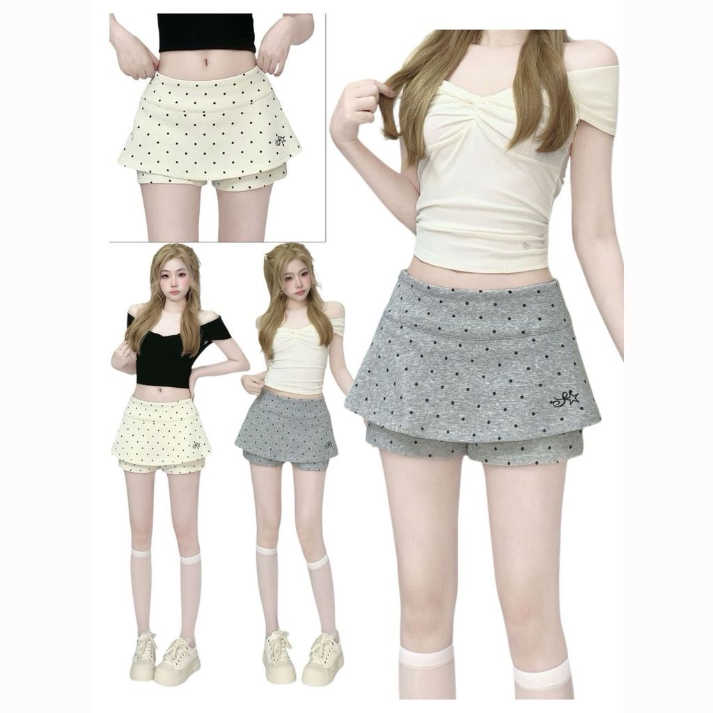 Giảm giá hấp dẫn!FX Miniskirt Chấm Bi Giả Hai Mảnh Váy Nữ Mùa Hè Phong Cách Mới Phù Hợp Với Cô Gái Nóng Chống chói Chữ A Hip Culottes Ngắn S